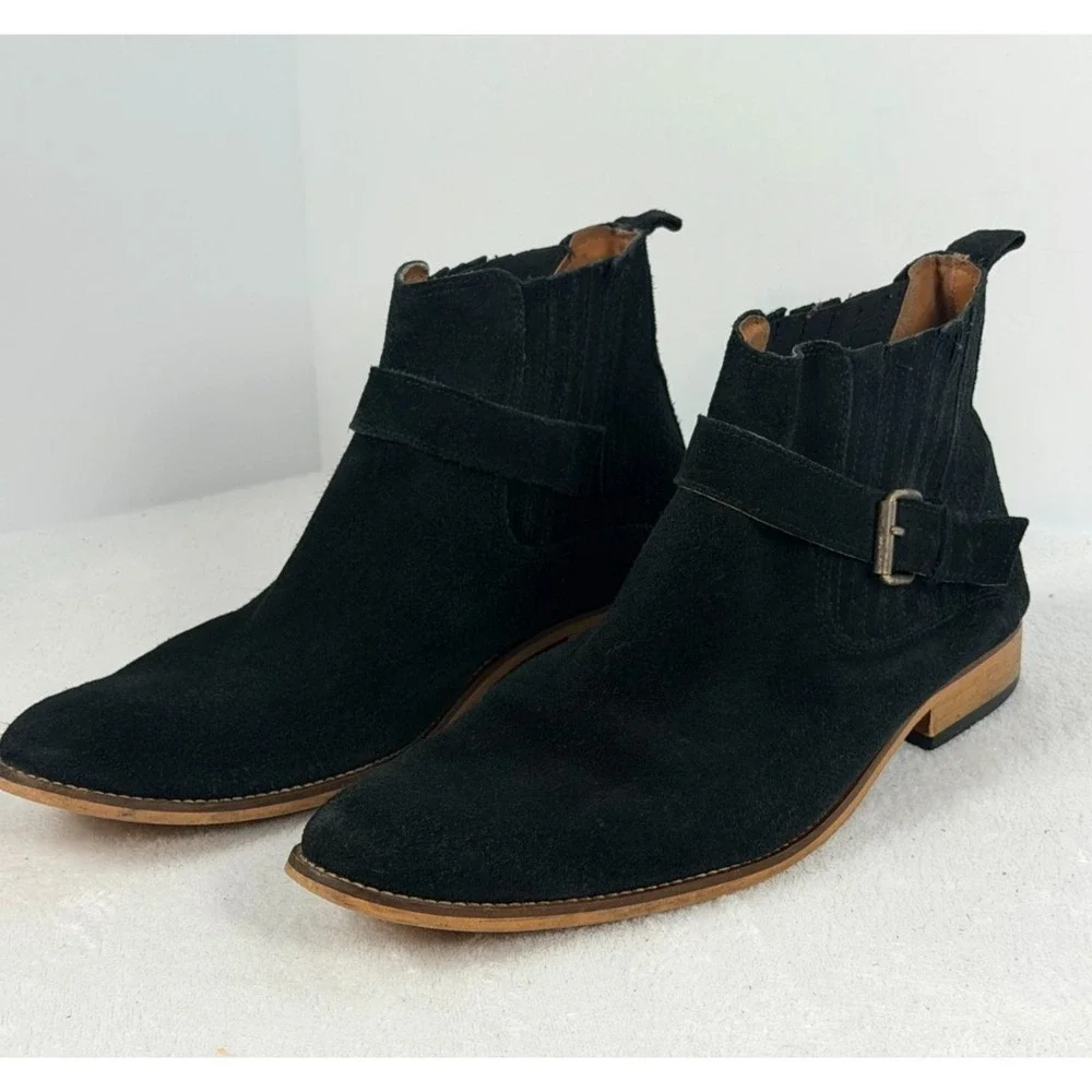 House of Hounds Men's Black Suede Buckle Chelsea Boots Portugal Sz 45 / US 12